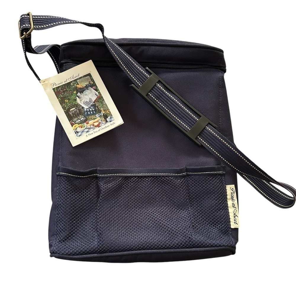 Picnic at Ascot Insulated Tote Beverage Hot Cold Navy Rectangle 12” x 10” x 6”